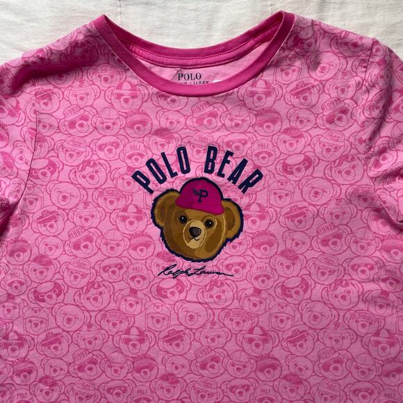 Polo Ralph Lauren Pink Bear All Over Print Cotton Jersey Shirt Sz XL Girls Youth - Picture 3 of 4